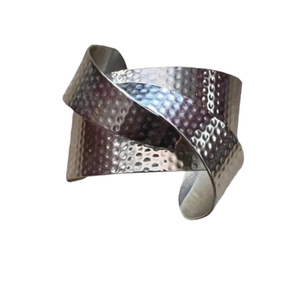 Gorgeous hammered silver wide cuff bracelet.